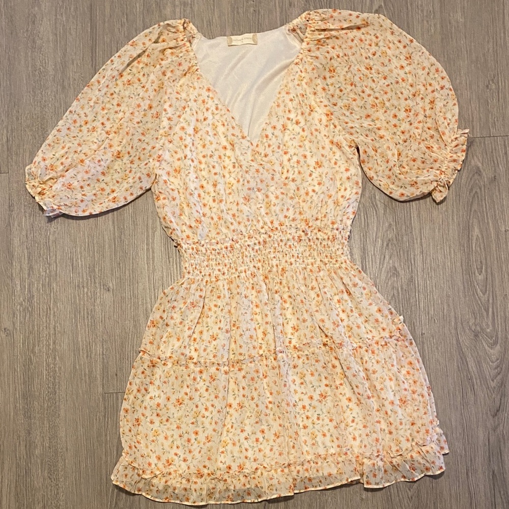 Altar'd State Floral Mini Dress - Cream and Orange